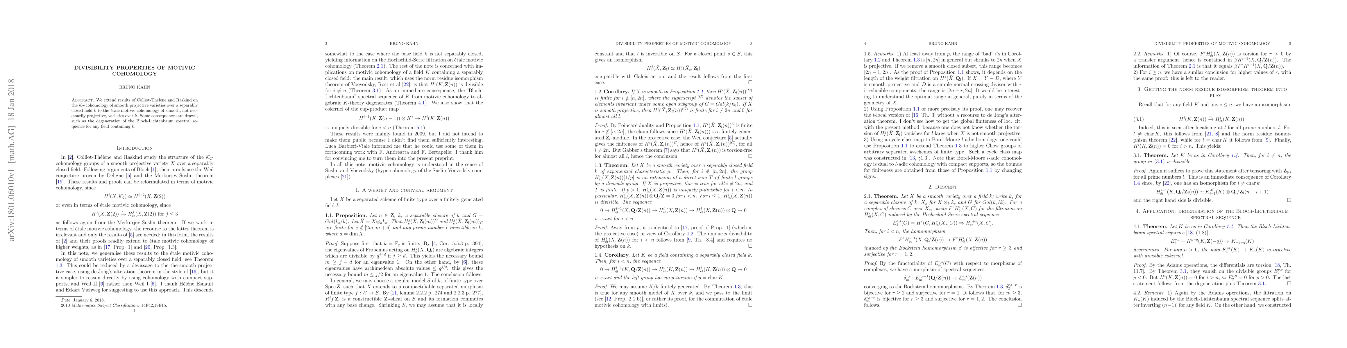 Thumbnail for Divisibility properties of motivic cohomology
