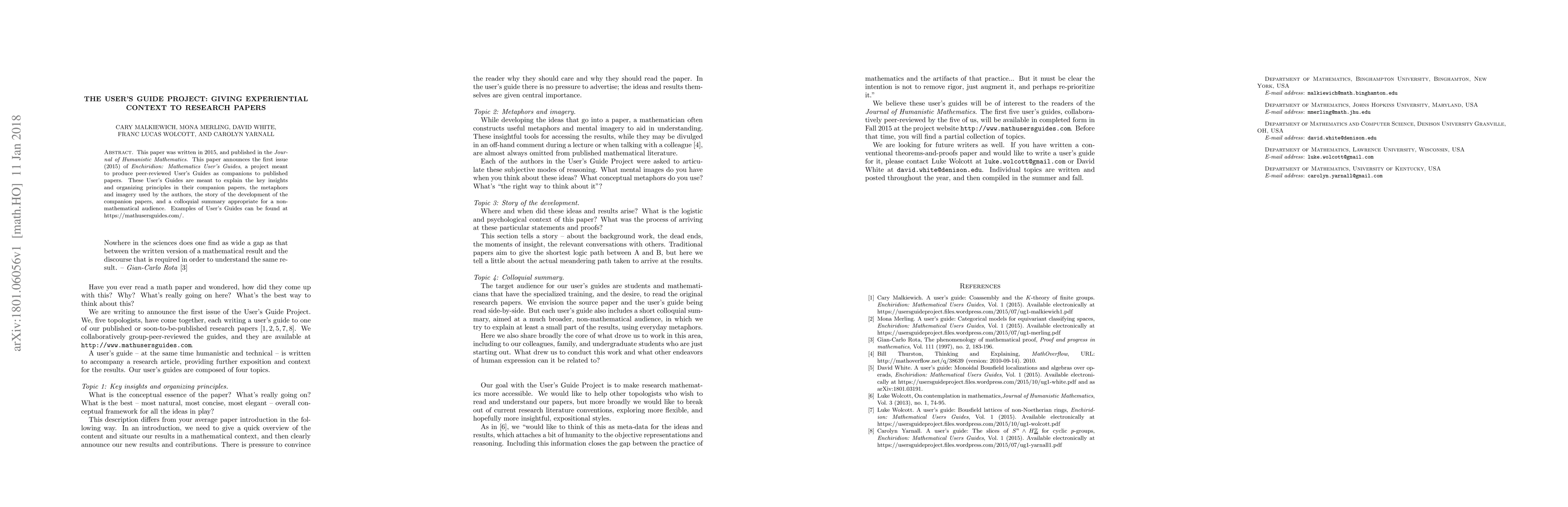 Thumbnail for The user's guide project: giving experiential context to research papers