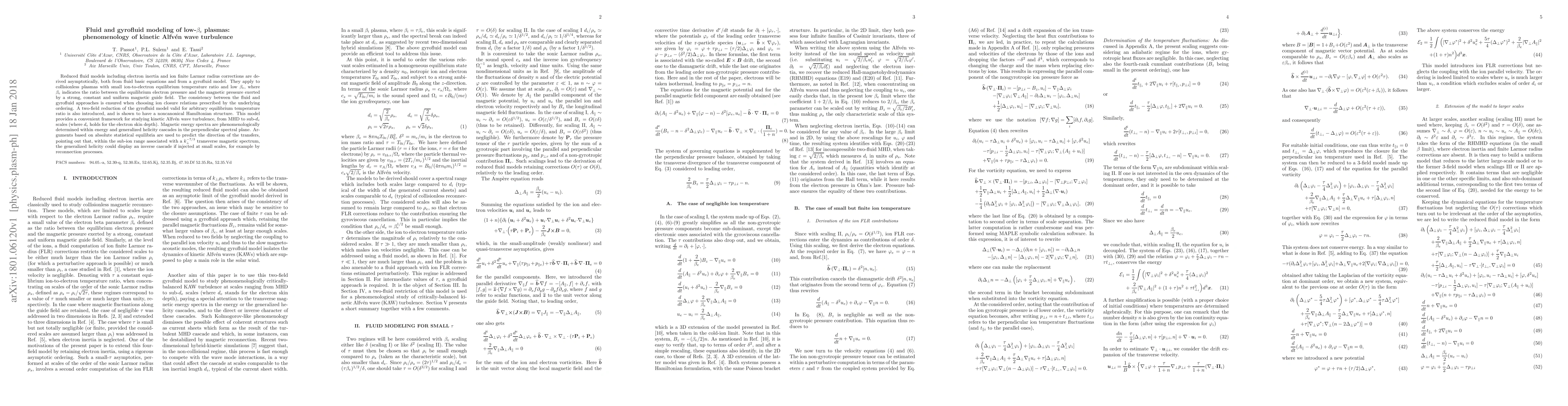 Thumbnail for Fluid and gyrofluid modeling of low-$\beta_e$ plasmas: phenomenology of
  kinetic Alfv\'en wave turbulence