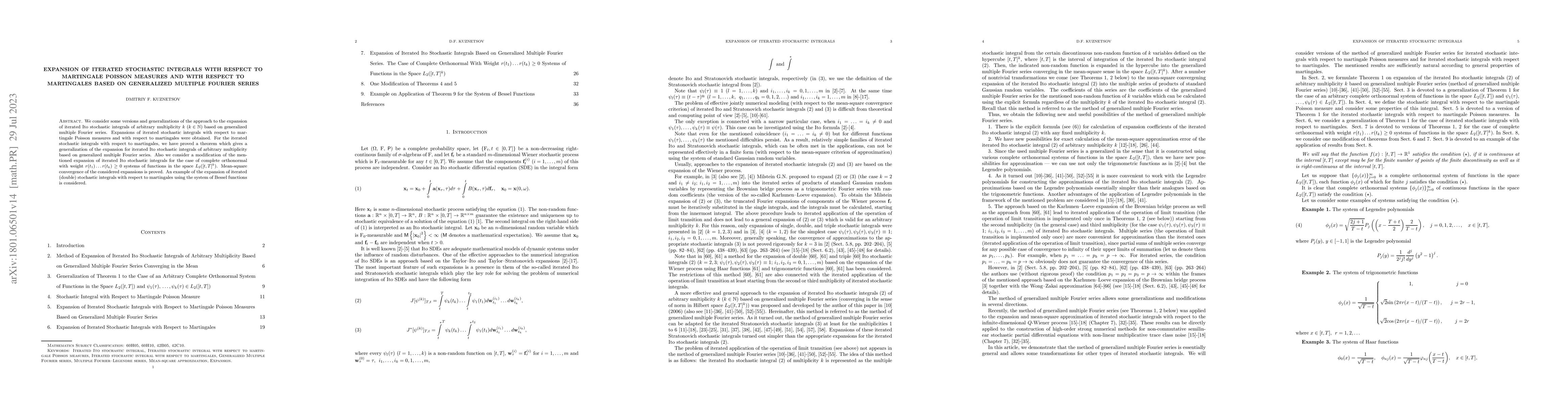 Thumbnail for Expansion of Iterated Stochastic Integrals with Respect to Martingale
  Poisson Measures and with Respect to Martingales Based on Generalized
  Multiple Fourier Series