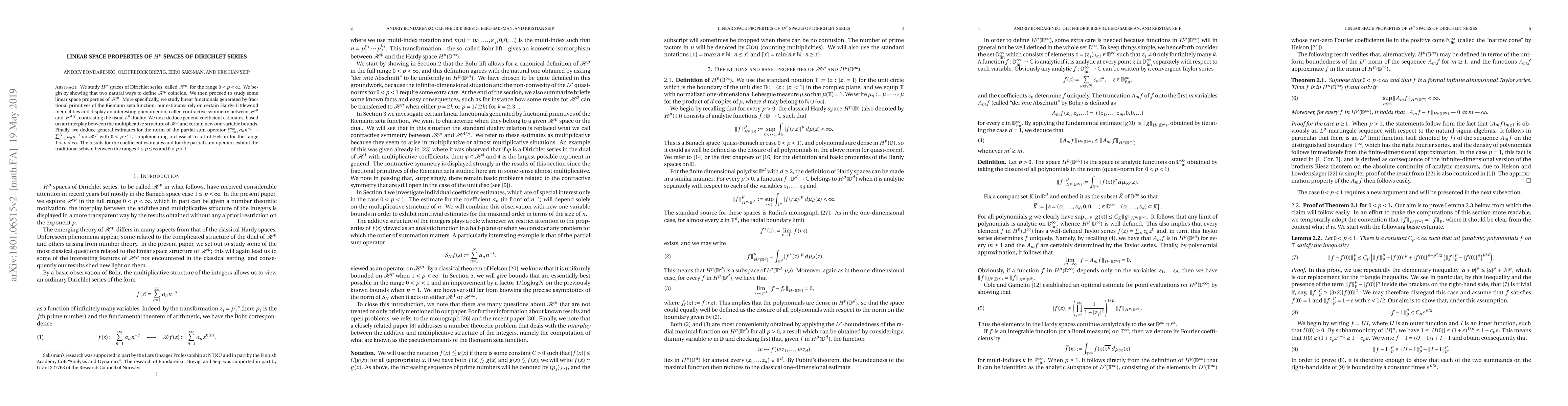 Thumbnail for Linear space properties of $H^p$ spaces of Dirichlet series