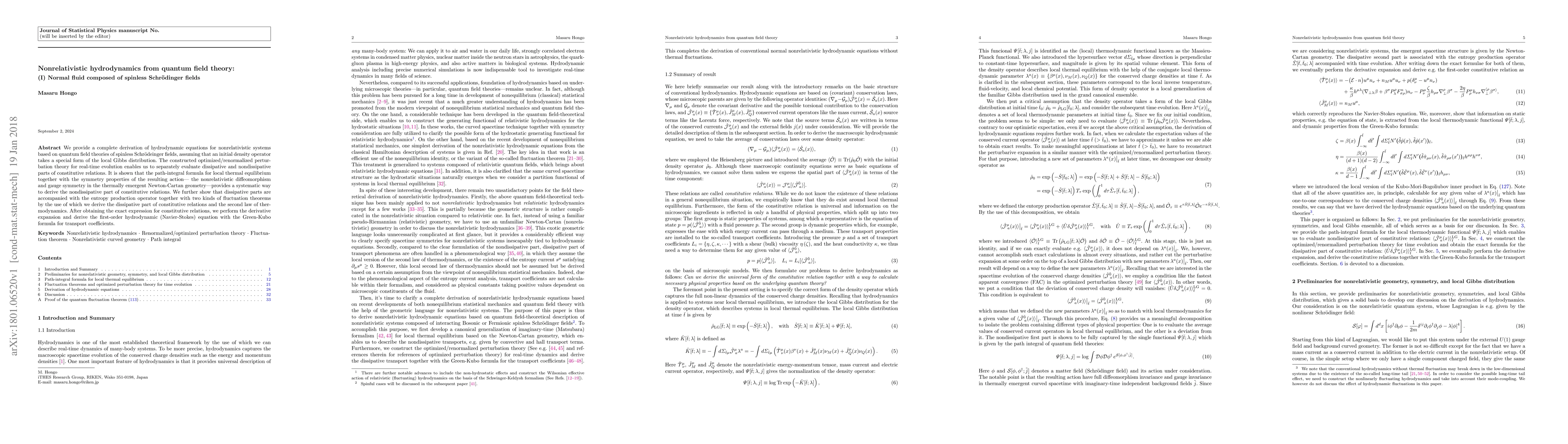 Thumbnail for Nonrelativistic hydrodynamics from quantum field theory: (I) Normal
  fluid composed of spinless Schr\"odinger fields