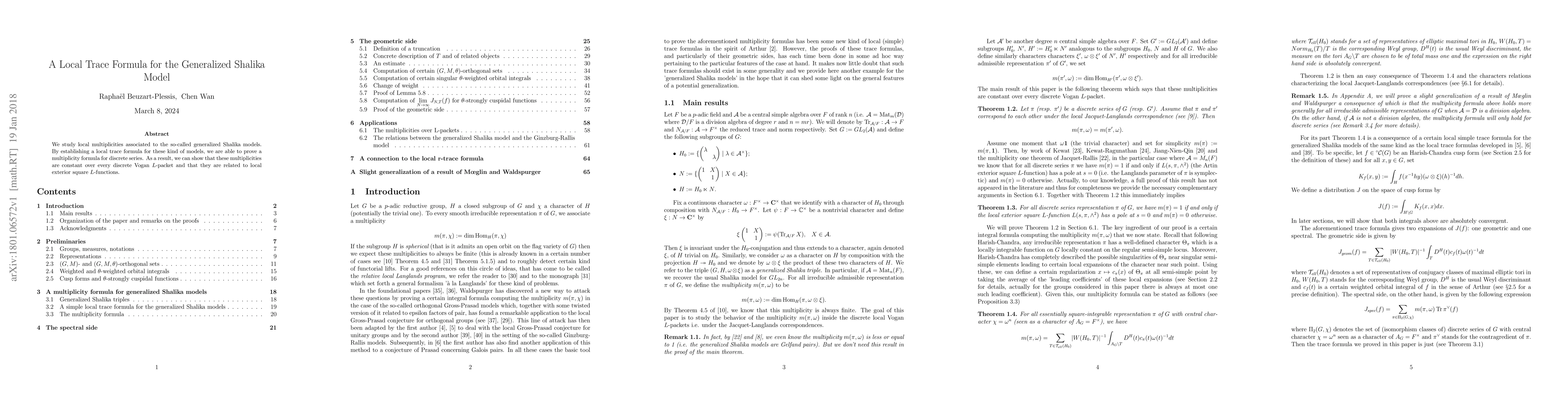 Thumbnail for A Local Trace Formula for the Generalized Shalika Model