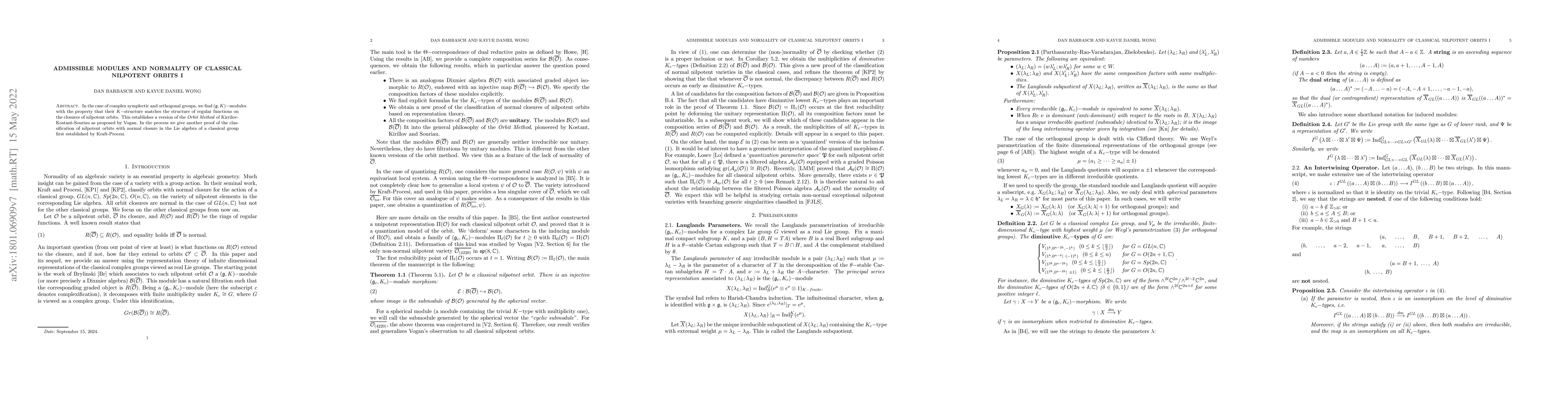 Thumbnail for Admissible modules and normality of classical nilpotent orbits I