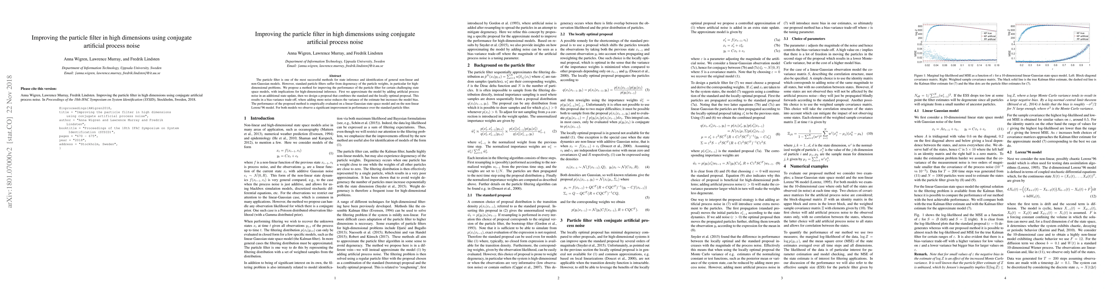 Thumbnail for Improving the particle filter in high dimensions using conjugate
  artificial process noise