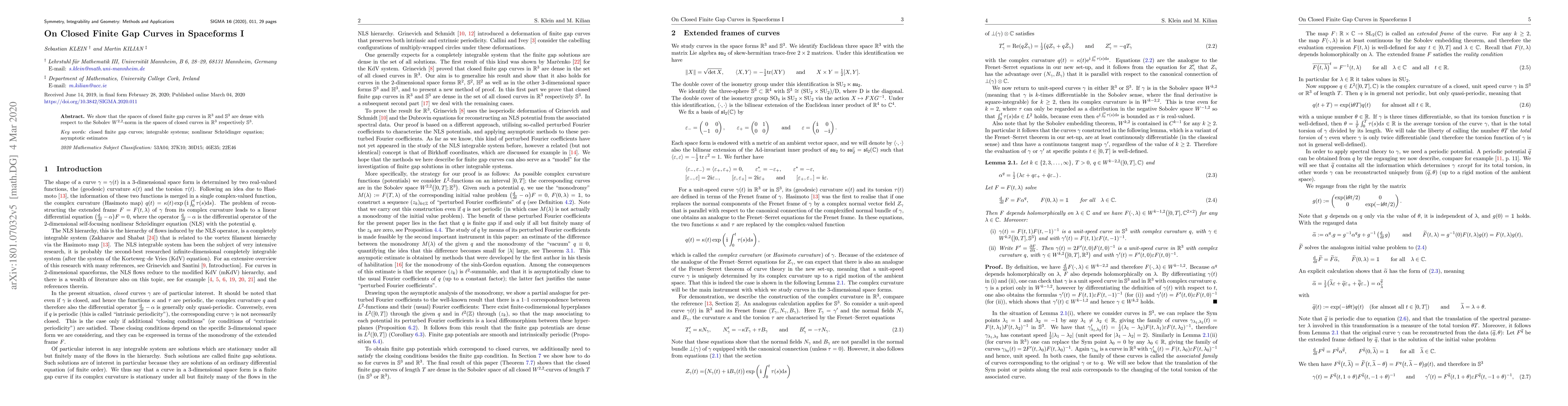 Thumbnail for On Closed Finite Gap Curves in Spaceforms I