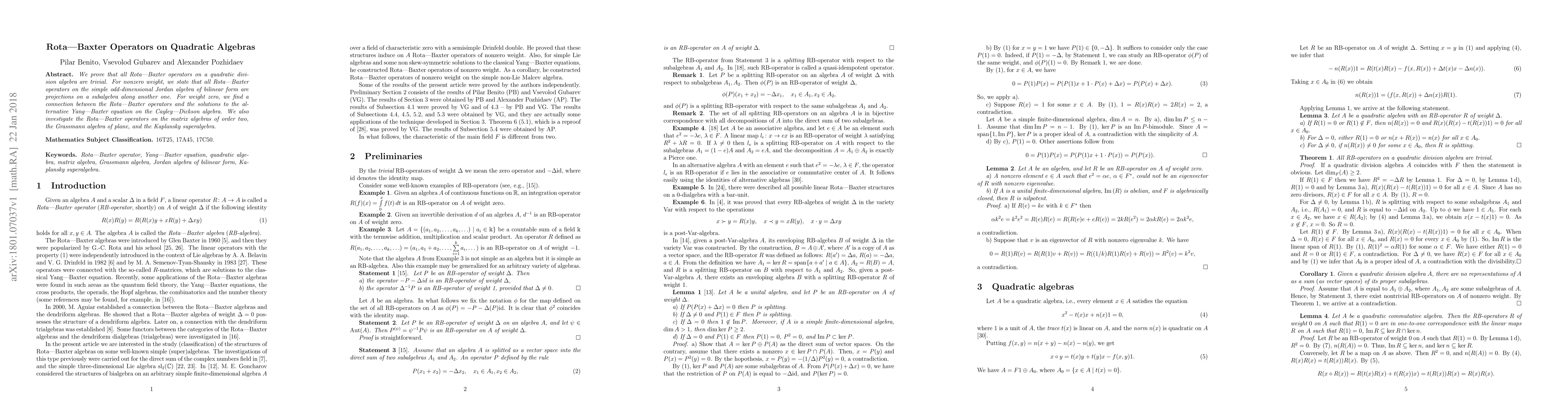 Thumbnail for Rota-Baxter Operators on Quadratic Algebras