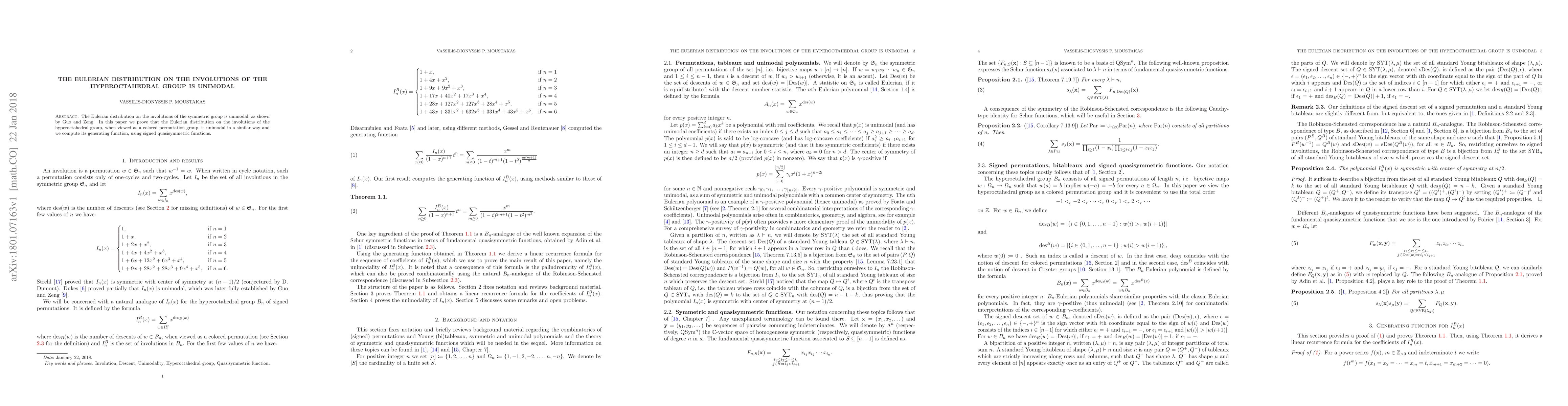 Thumbnail for The Eulerian distribution on the involutions of the hyperoctahedral
  group is unimodal