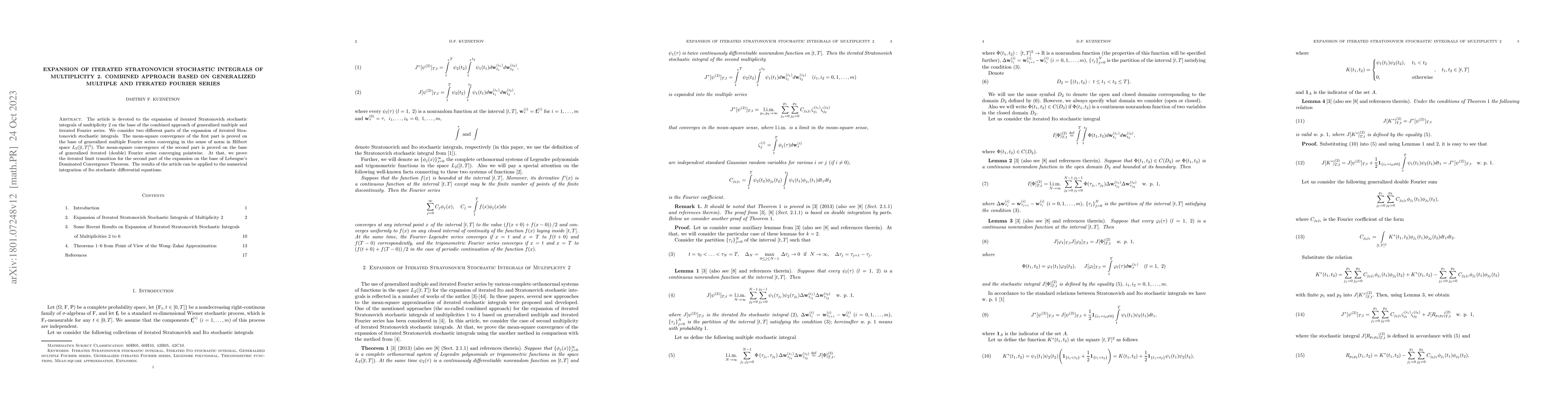 Thumbnail for Expansion of Iterated Stratonovich Stochastic Integrals of Multiplicity
  2. Combined Approach Based on Generalized Multiple and Iterated Fourier
  Series