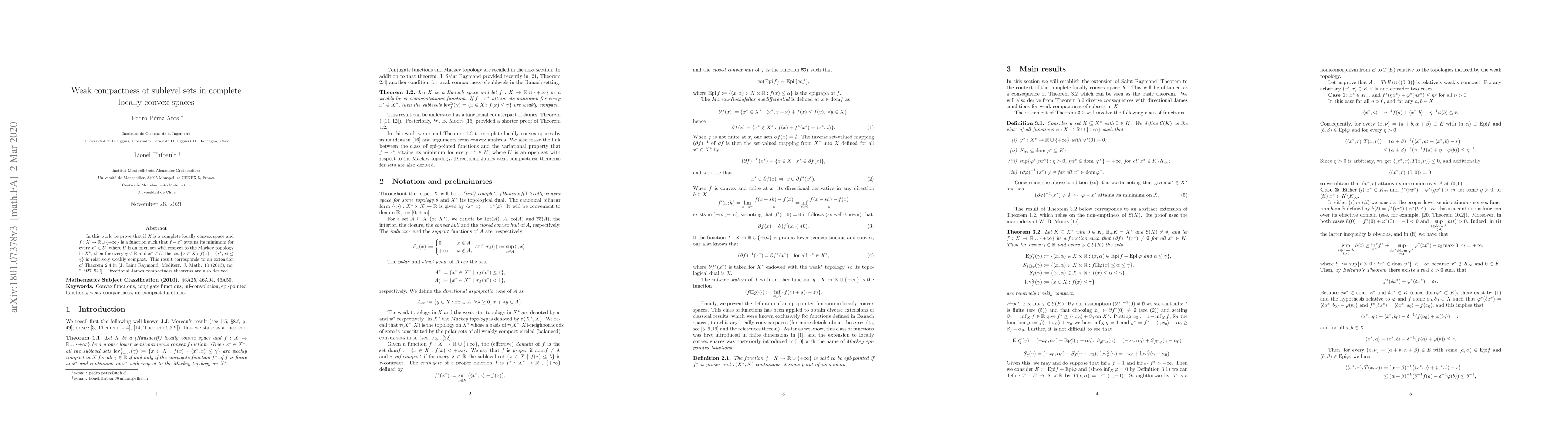 Thumbnail for Weak compactness of sublevel sets in complete locally convex spaces