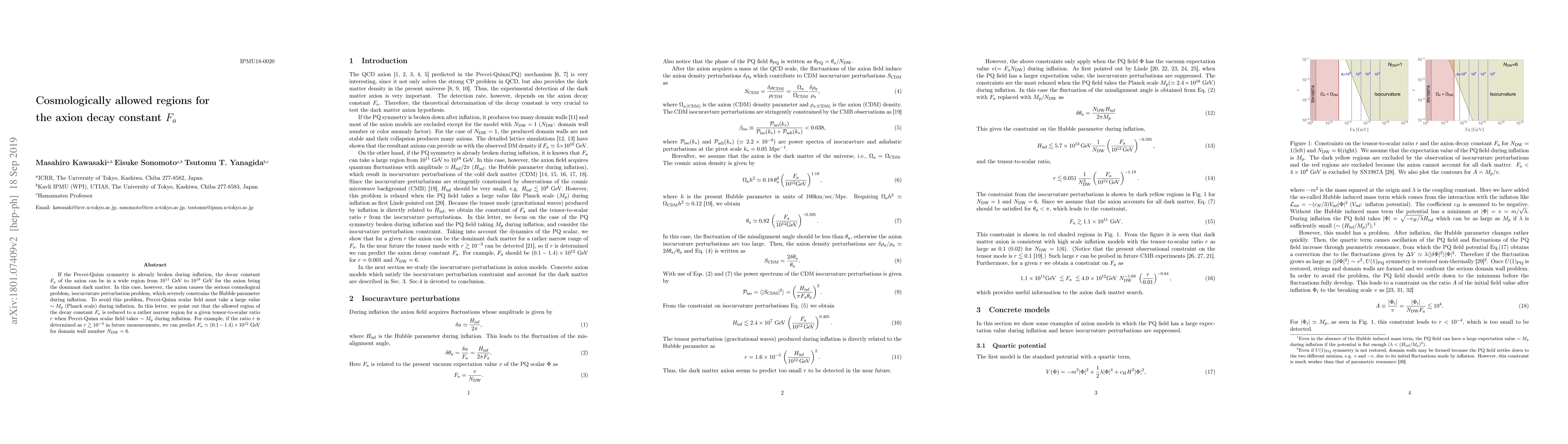 Thumbnail for Cosmologically allowed regions for the axion decay constant $F_a$