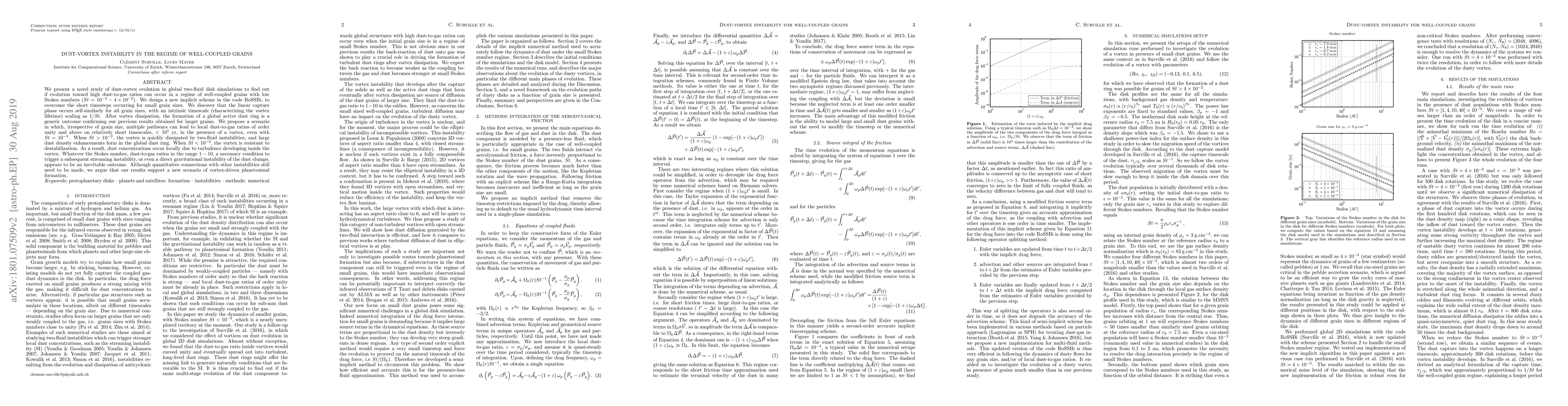 Thumbnail for Dust-vortex instability in the regime of well-coupled grains