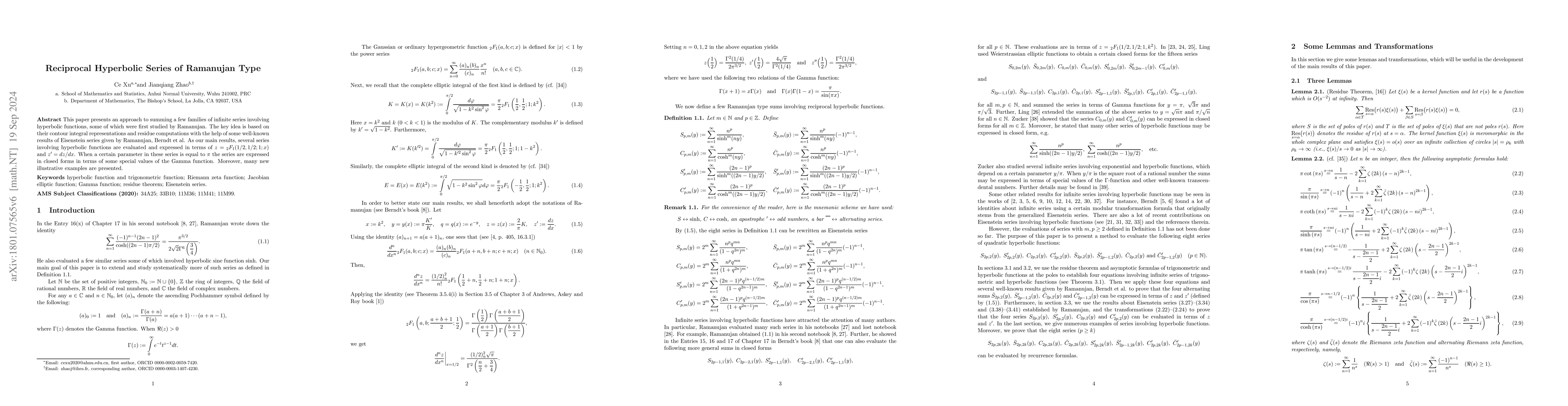 Thumbnail for Functional Relations for Ramanujan Type Sums of Reciprocal Hyperbolic
  Functions
