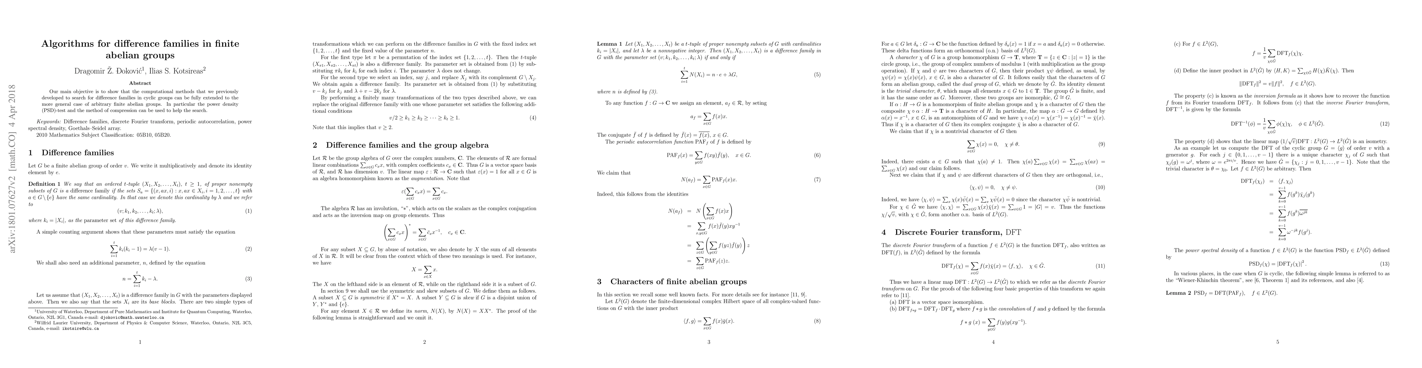 Thumbnail for Algorithms for difference families in finite abelian groups