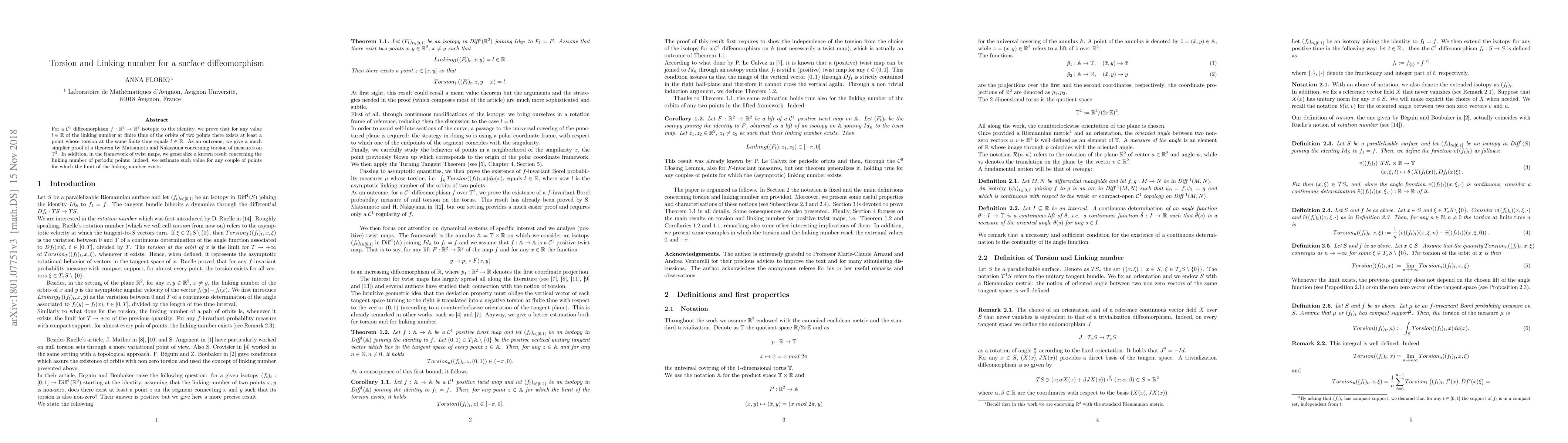 Thumbnail for Torsion and Linking number for a surface diffeomorphism