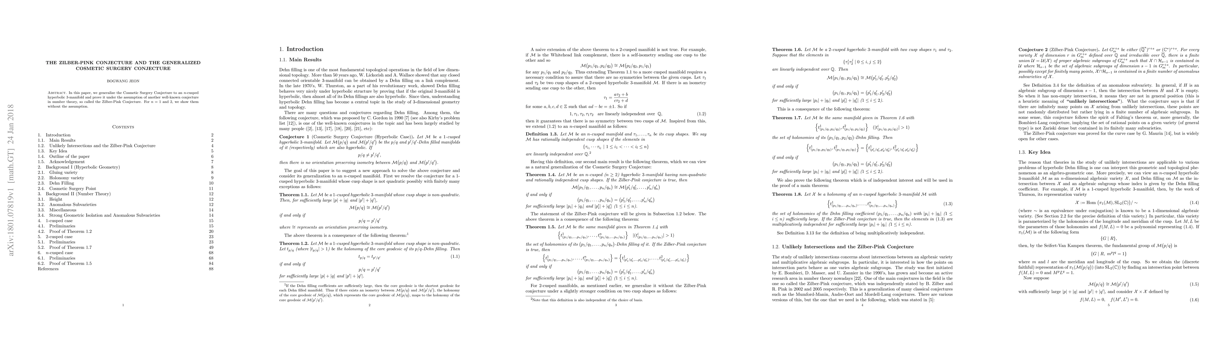 Thumbnail for The Zilber-Pink Conjecture and the Generalized Cosmetic Surgery
  Conjecture