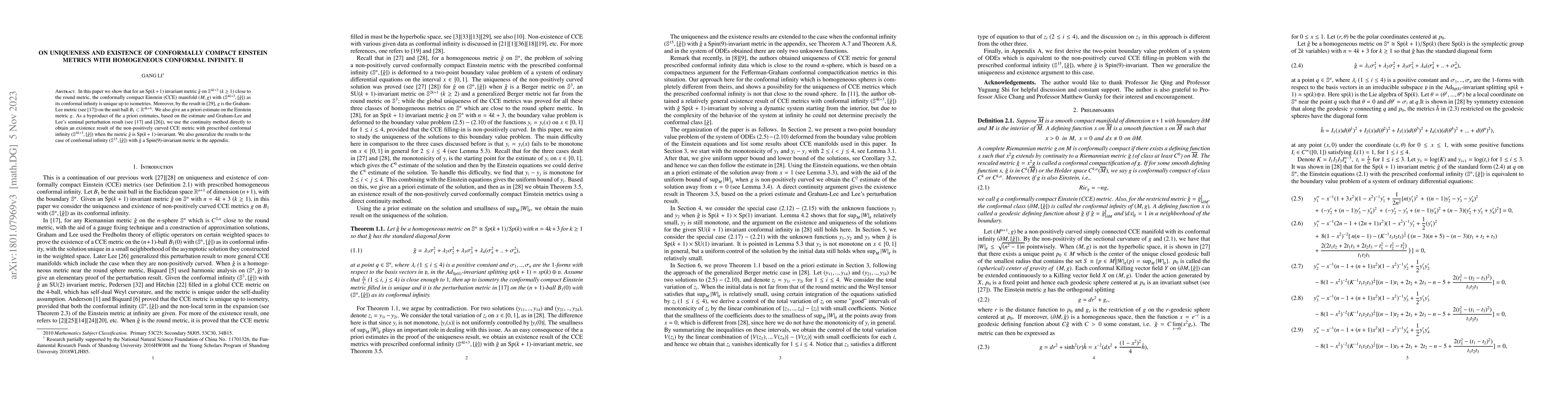 Thumbnail for On Uniqueness And Existence of Conformally Compact Einstein Metrics with
  Homogeneous Conformal Infinity. II