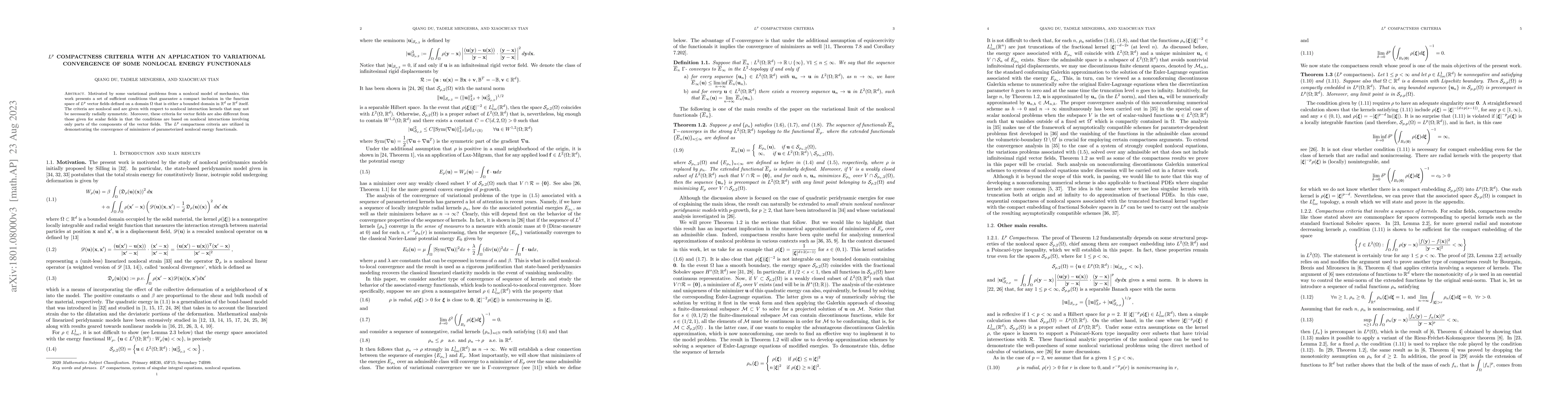 Thumbnail for $L^{p}$ compactness criteria with an application to variational
  convergence of some nonlocal energy functionals