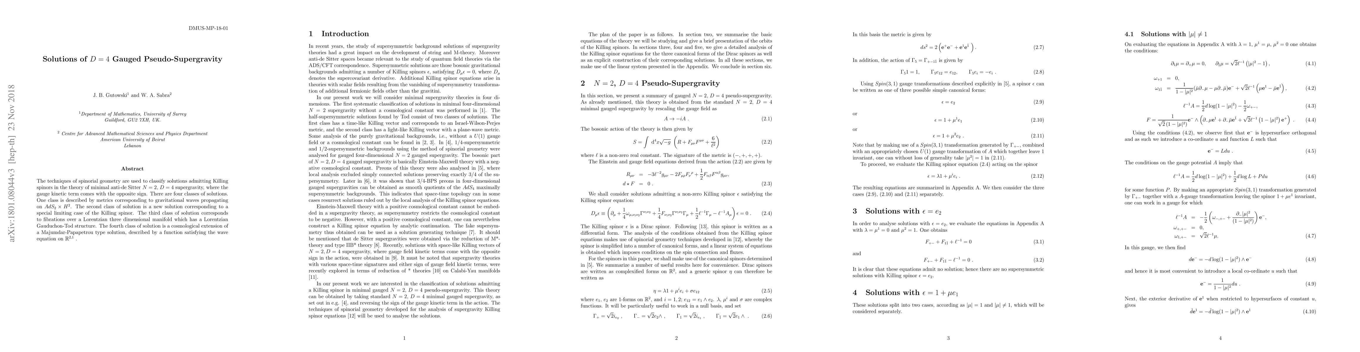 Thumbnail for Solutions of D=4 Gauged Pseudo-Supergravity