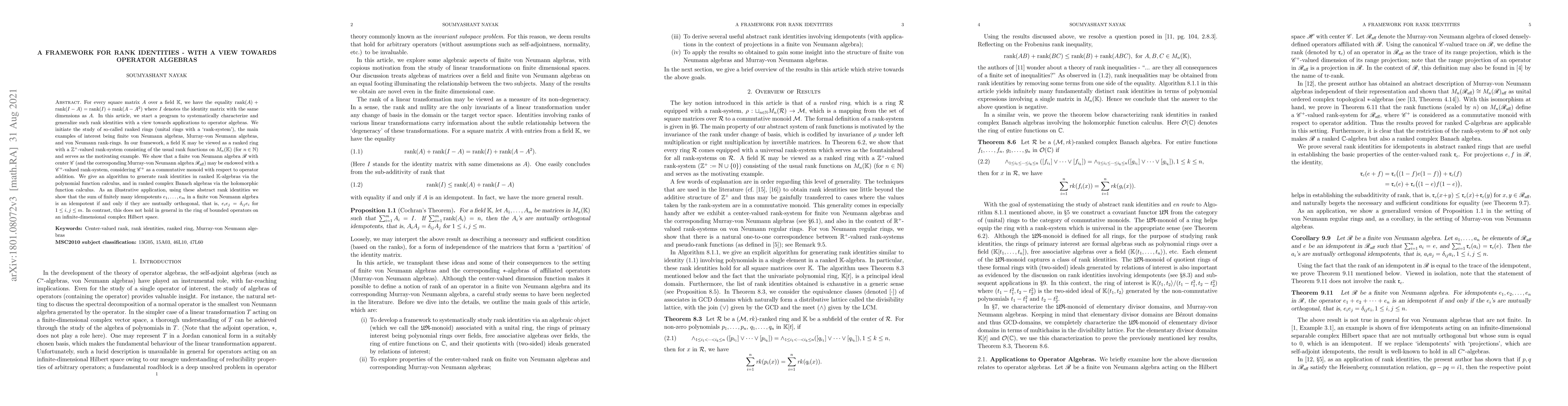 Thumbnail for A framework for rank identities -- With a view towards operator algebras