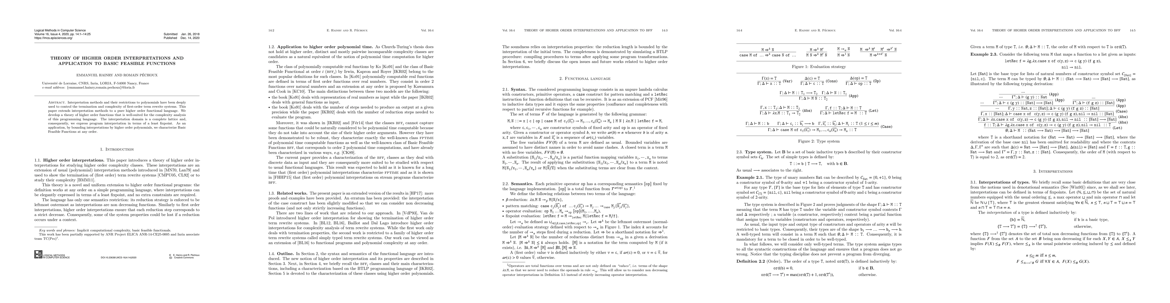 Thumbnail for Theory of higher order interpretations and application to Basic Feasible
  Functions