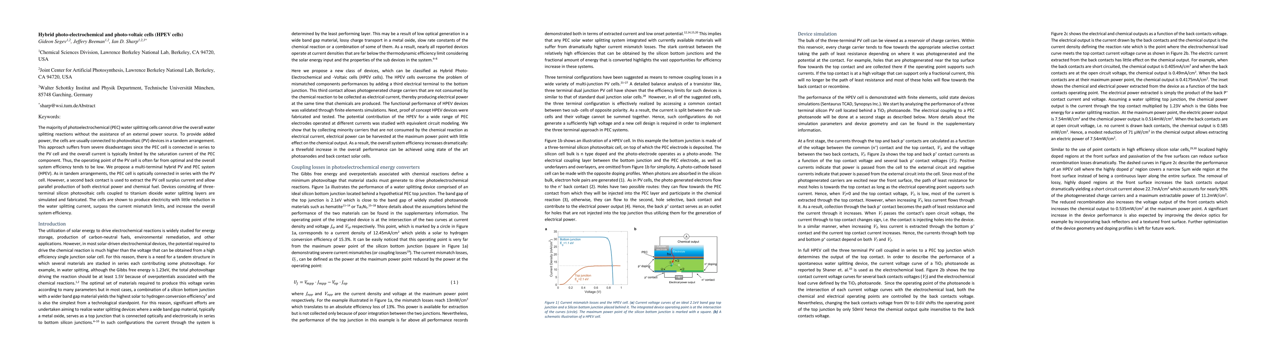 Thumbnail for Hybrid photo-electrochemical and photo-voltaic cells (HPEV cells)