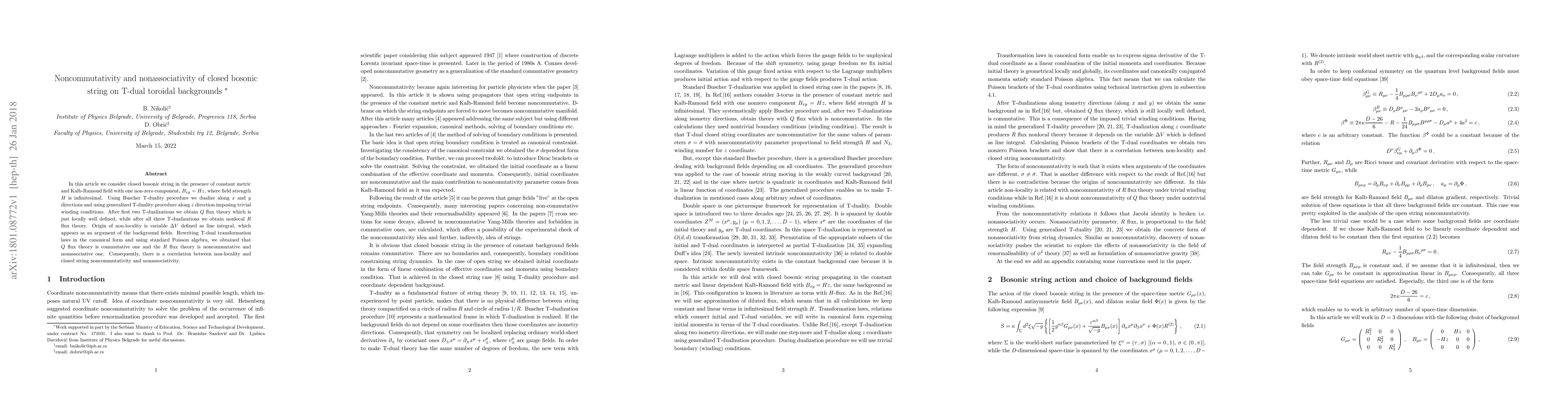 Thumbnail for Noncommutativity and nonassociativity of closed bosonic string on T-dual
  toroidal backgrounds