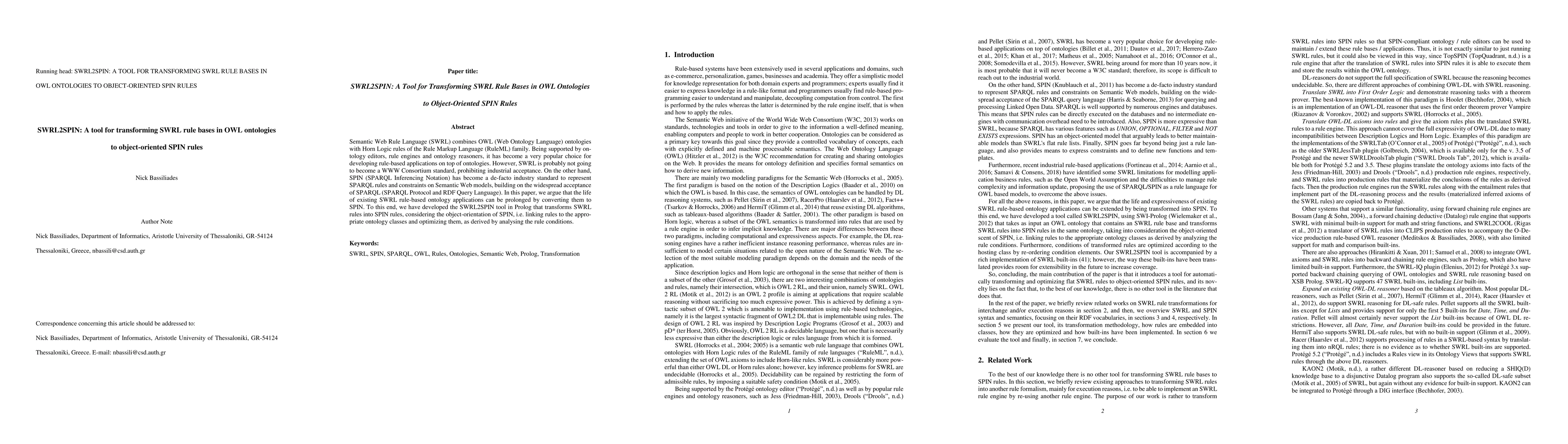 Thumbnail for SWRL2SPIN: A tool for transforming SWRL rule bases in OWL ontologies to
  object-oriented SPIN rules