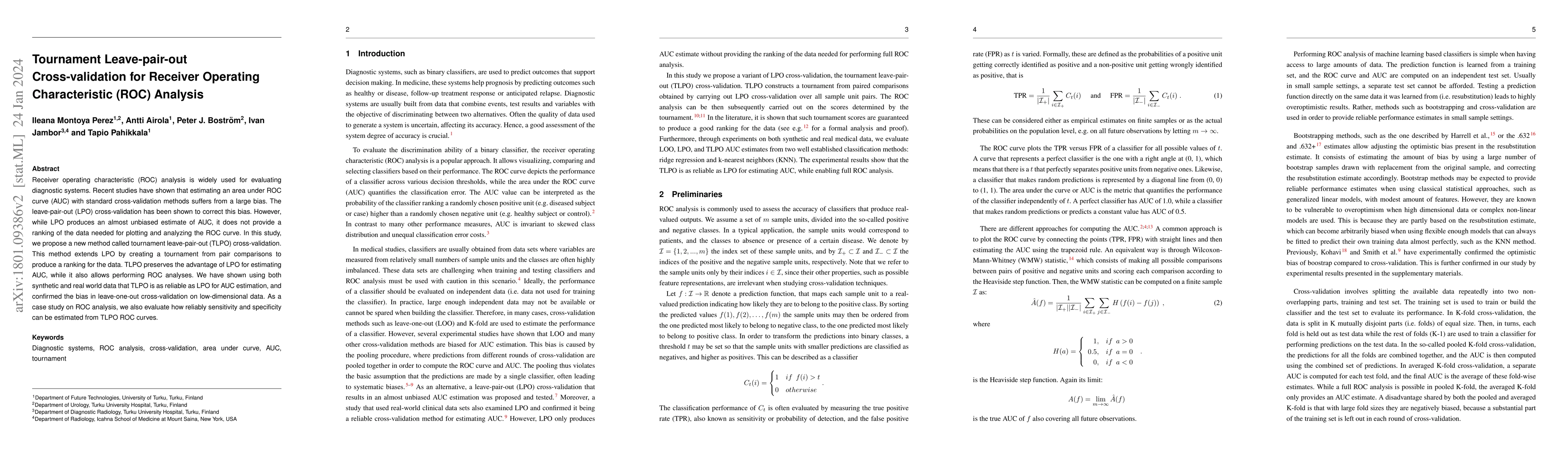 Thumbnail for Tournament Leave-pair-out Cross-validation for Receiver Operating
  Characteristic (ROC) Analysis