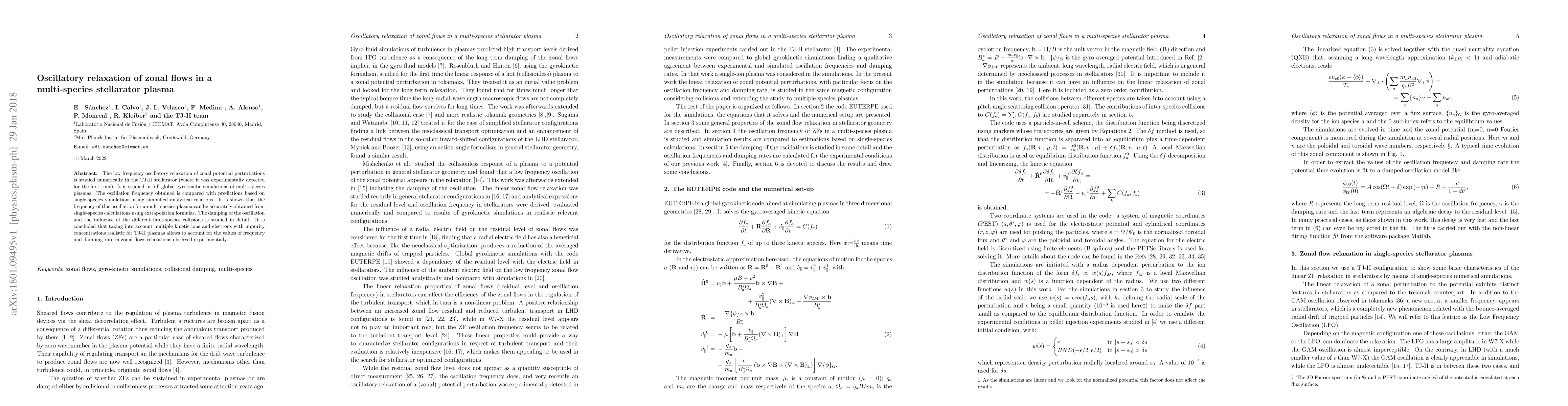 Thumbnail for Oscillatory relaxation of zonal flows in a multi-species stellarator
  plasma