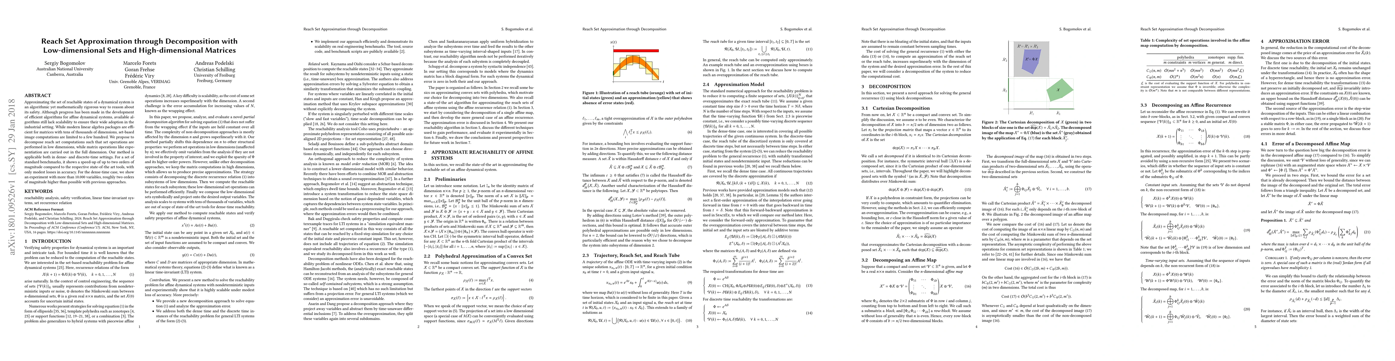 Thumbnail for Reach Set Approximation through Decomposition with Low-dimensional Sets
  and High-dimensional Matrices