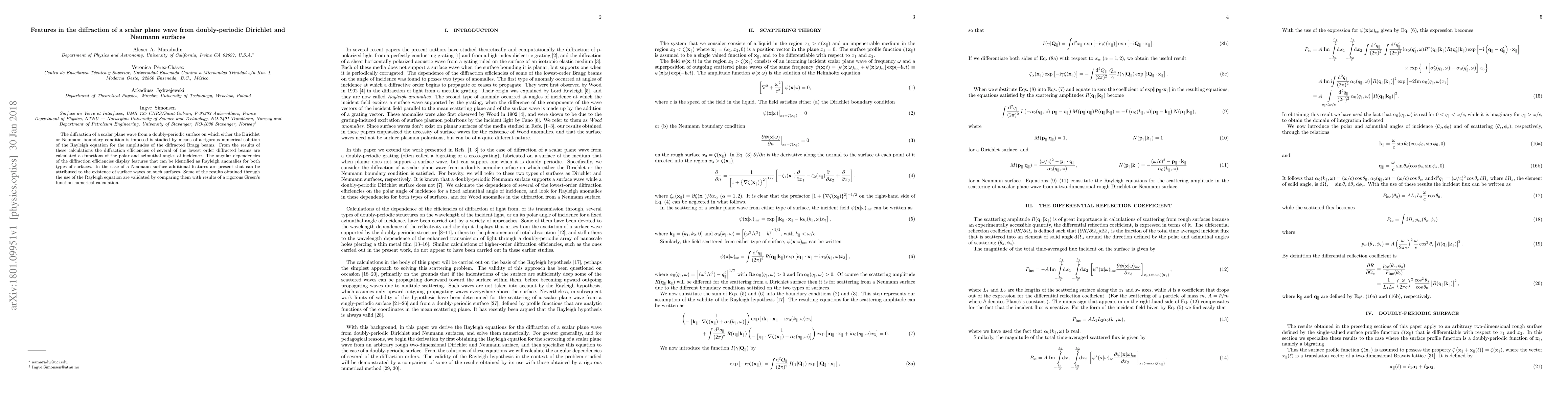 Thumbnail for Features in the diffraction of a scalar plane wave from doubly-periodic
  Dirichlet and Neumann surfaces