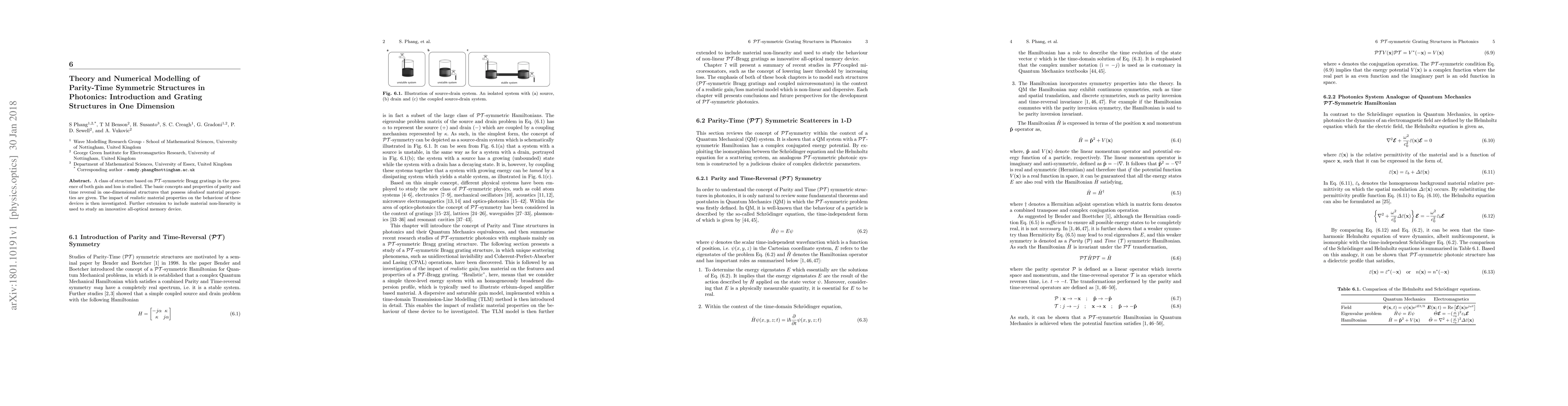 Thumbnail for Theory and Numerical Modelling of Parity-Time Symmetric Structures in
  Photonics: Introduction and Grating Structures in One Dimension