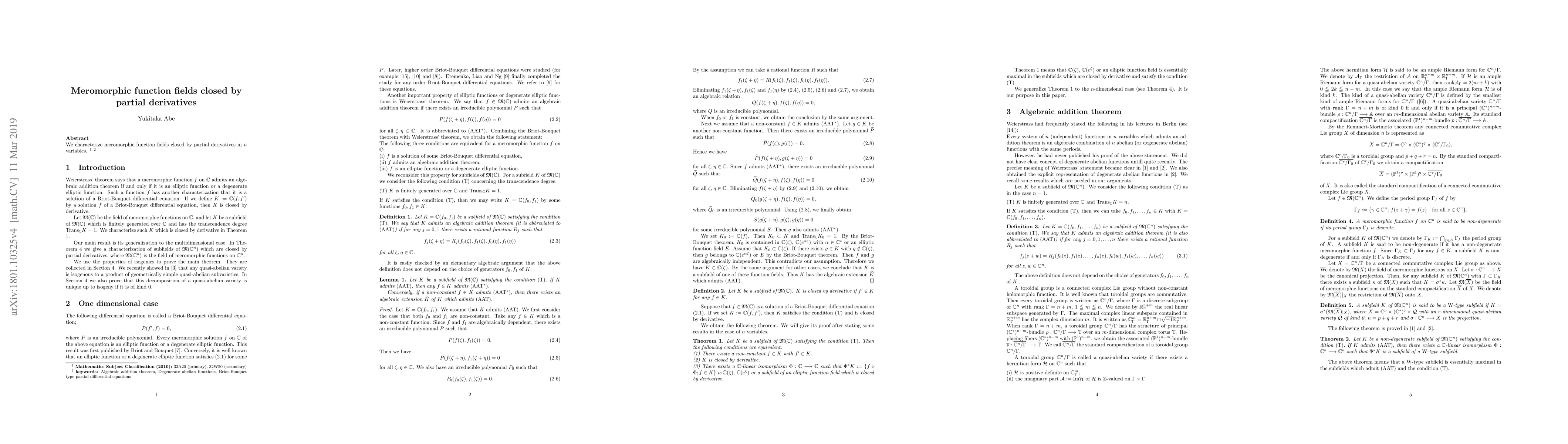 Thumbnail for Meromorphic function fields closed by partial derivatives