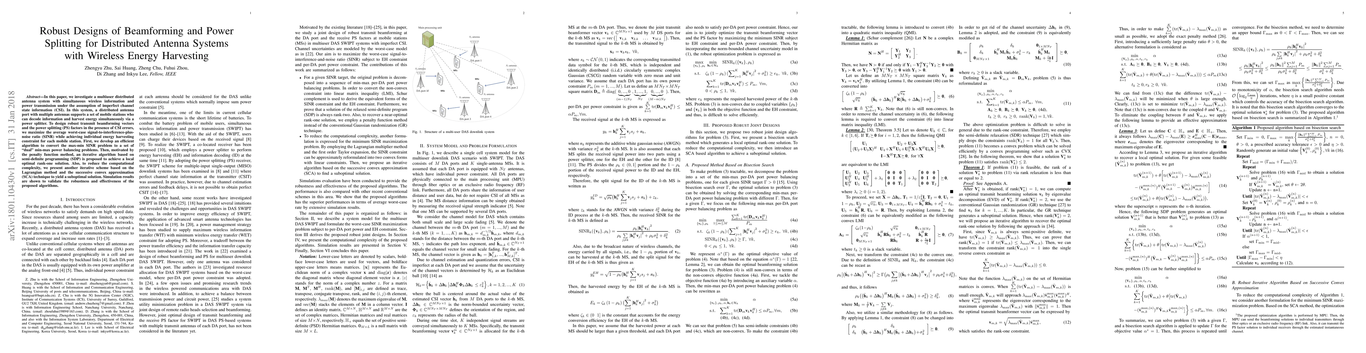 Thumbnail for Robust Designs of Beamforming and Power Splitting for Distributed
  Antenna Systems with Wireless Energy Harvesting