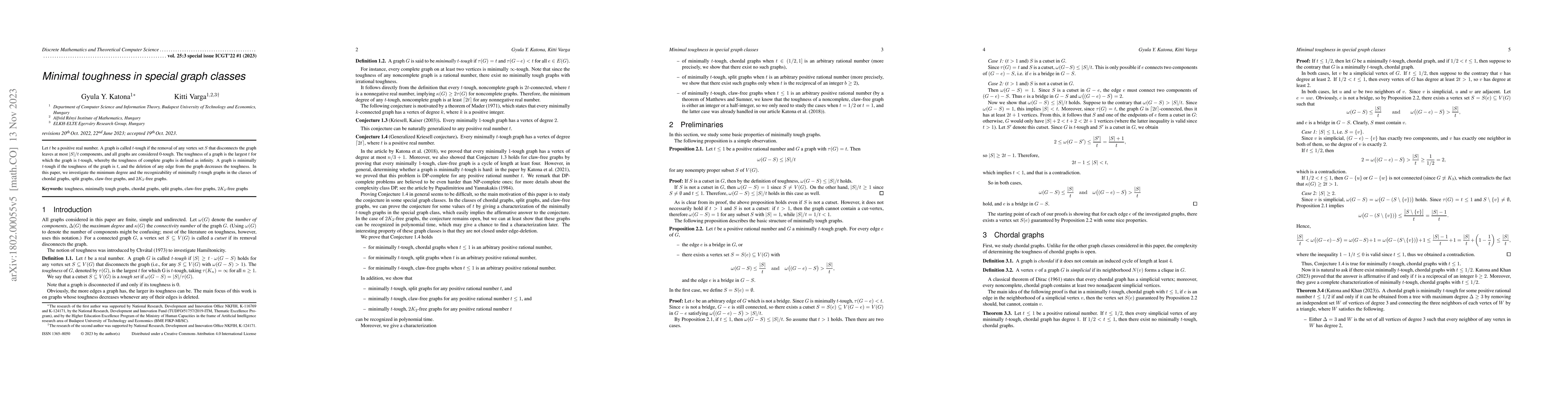 Thumbnail for Minimal toughness in special graph classes