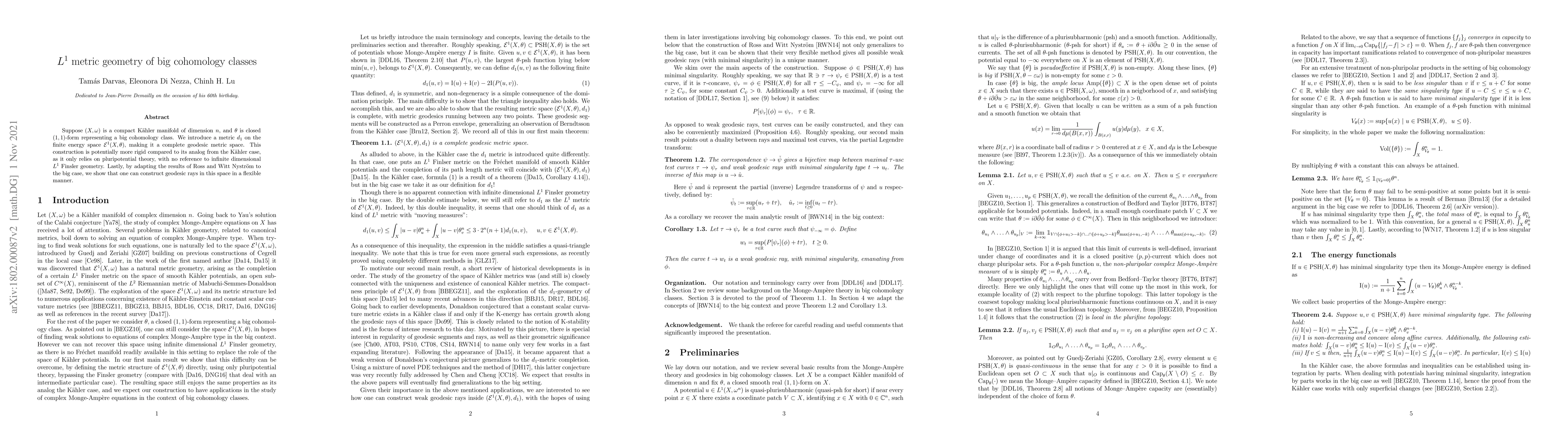 Thumbnail for L^1 metric geometry of big cohomology classes