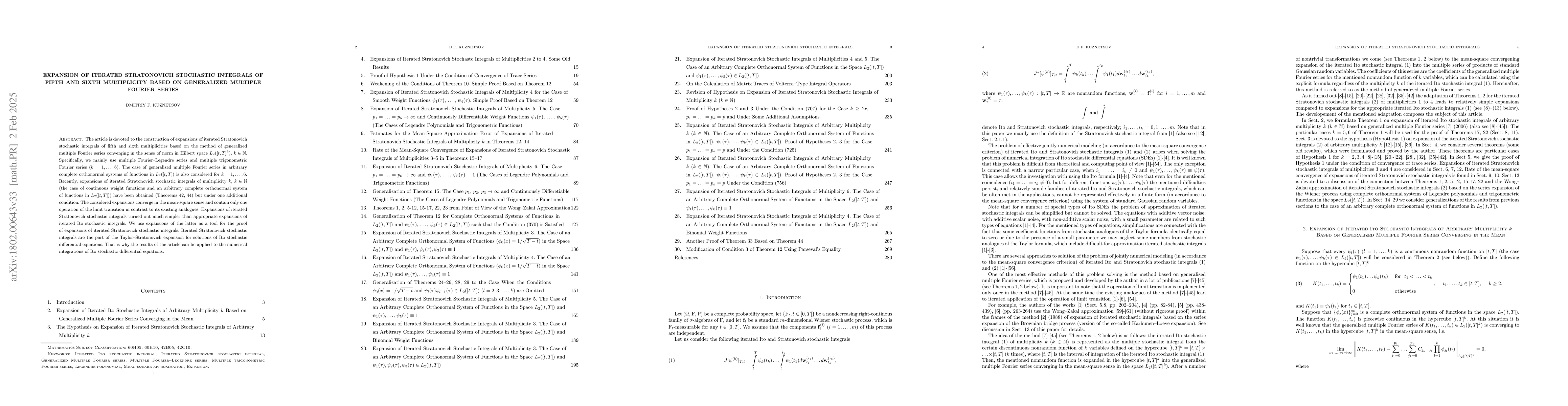 Thumbnail for Expansion of Iterated Stratonovich Stochastic Integrals of Fifth and
  Sixth Multiplicity Based on Generalized Multiple Fourier Series