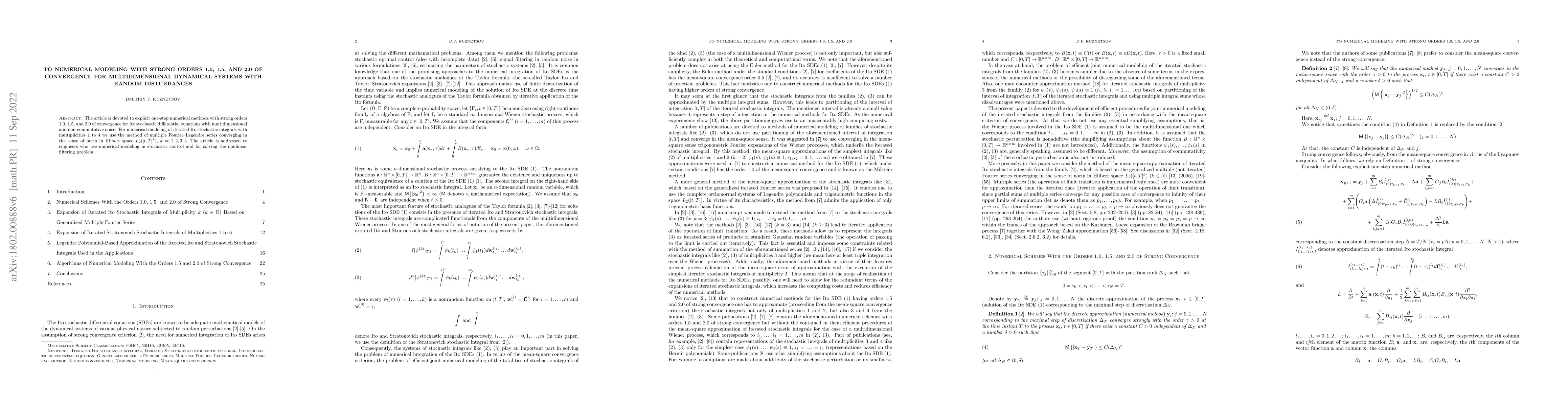 Thumbnail for To Numerical Modeling With Strong Orders 1.0, 1.5, and 2.0 of
  Convergence for Multidimensional Dynamical Systems With Random Disturbances