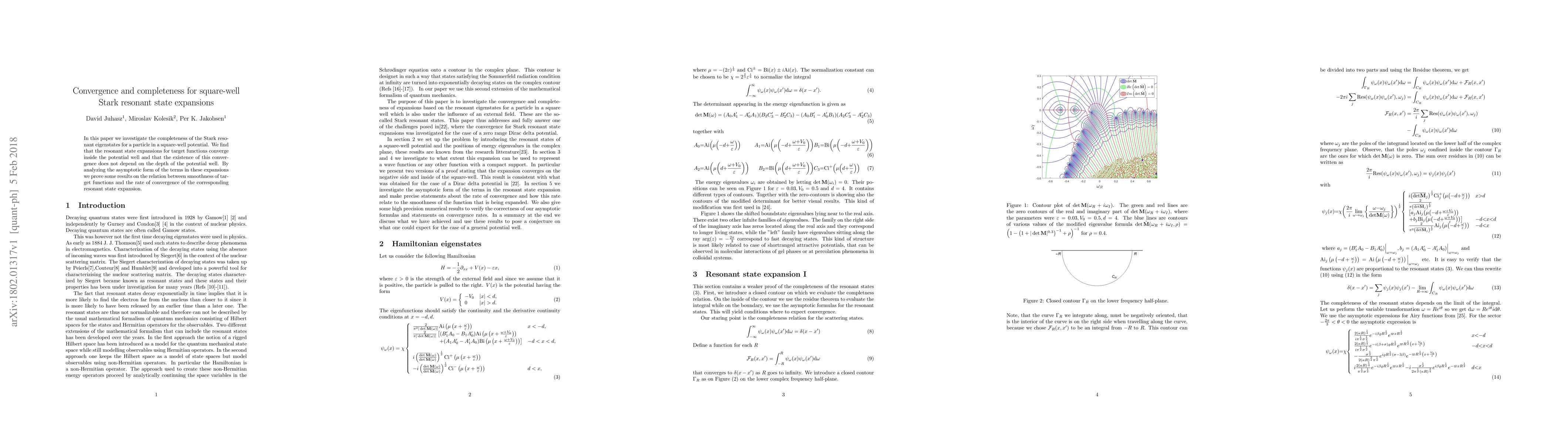 Thumbnail for Convergence and completeness for square-well Stark resonant state
  expansions