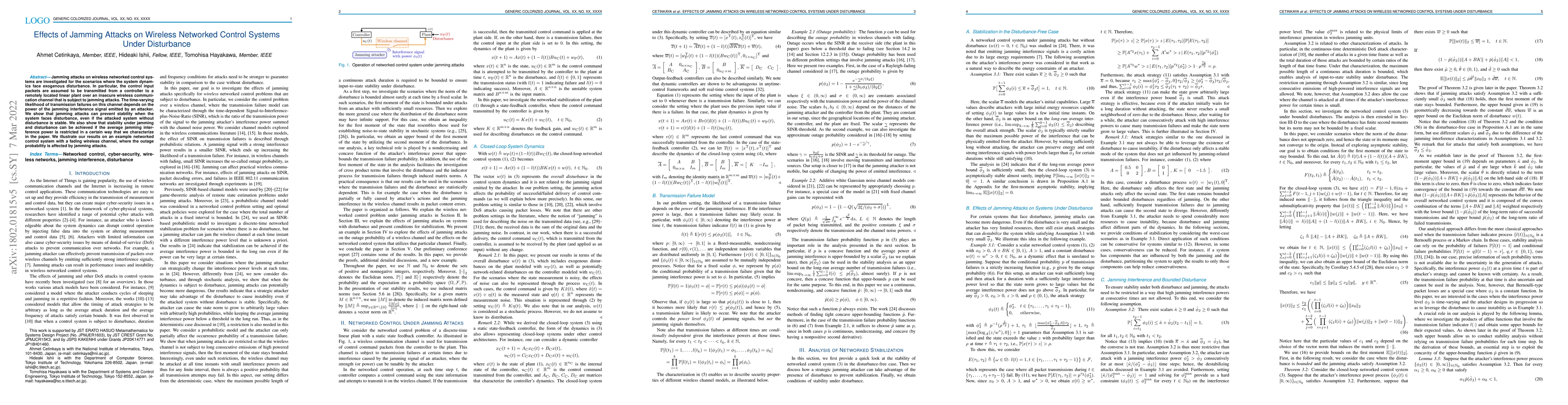 Thumbnail for Effects of Jamming Attacks on Wireless Networked Control Systems Under
  Disturbance