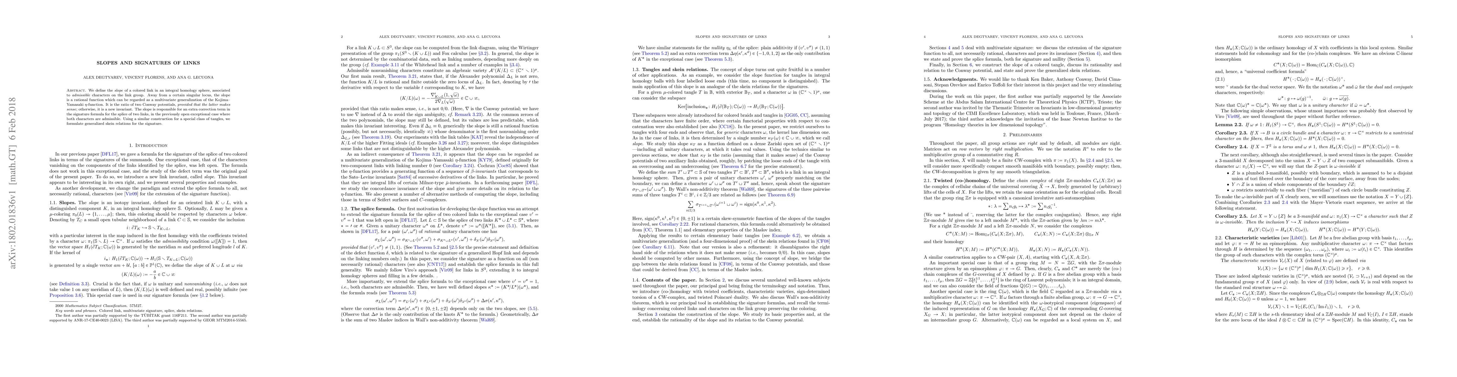 Thumbnail for Slopes and signatures of links