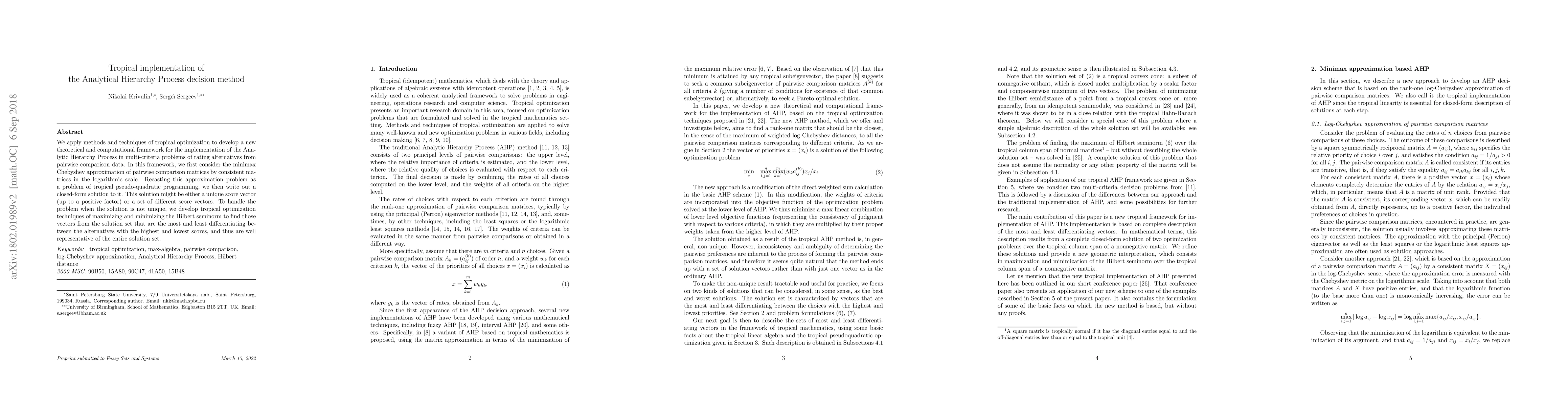Thumbnail for Tropical implementation of the Analytical Hierarchy Process decision
  method