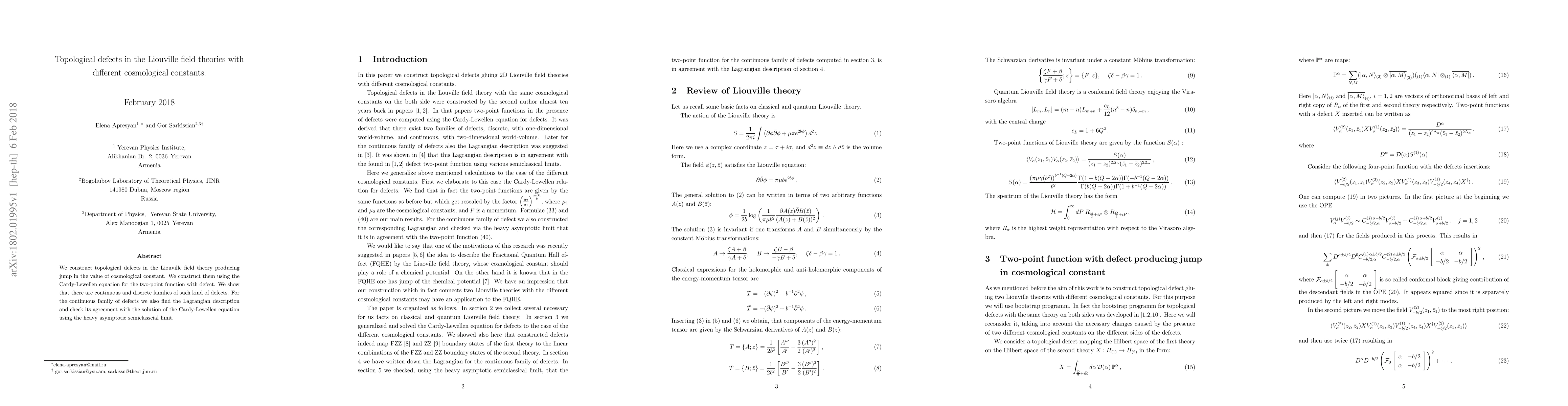 Thumbnail for Topological defects in the Liouville field theories with different
  cosmological constants