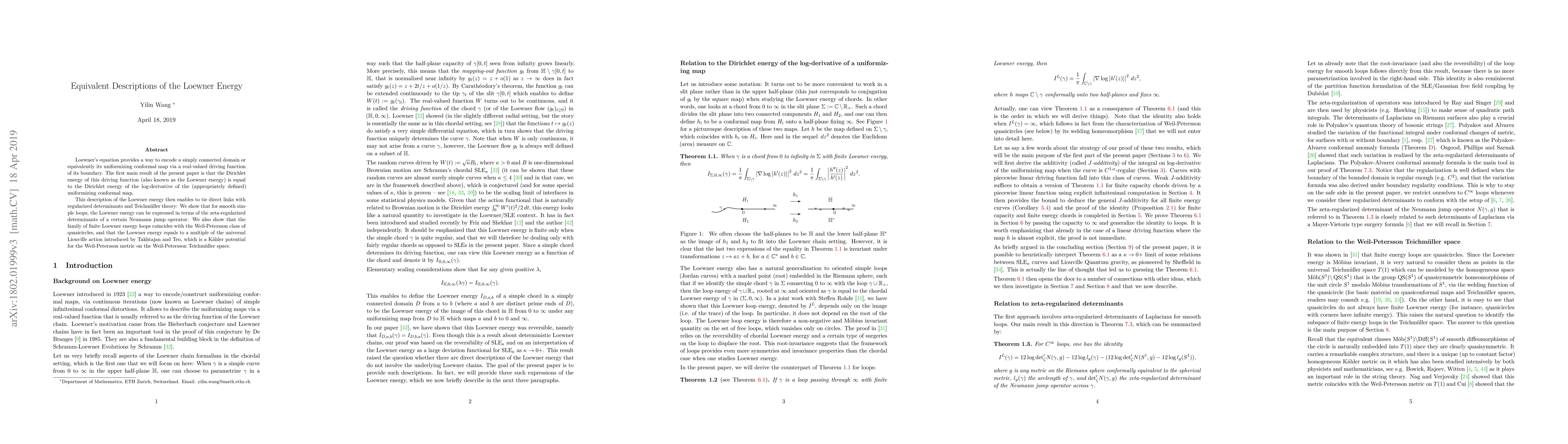 Thumbnail for Equivalent Descriptions of the Loewner Energy