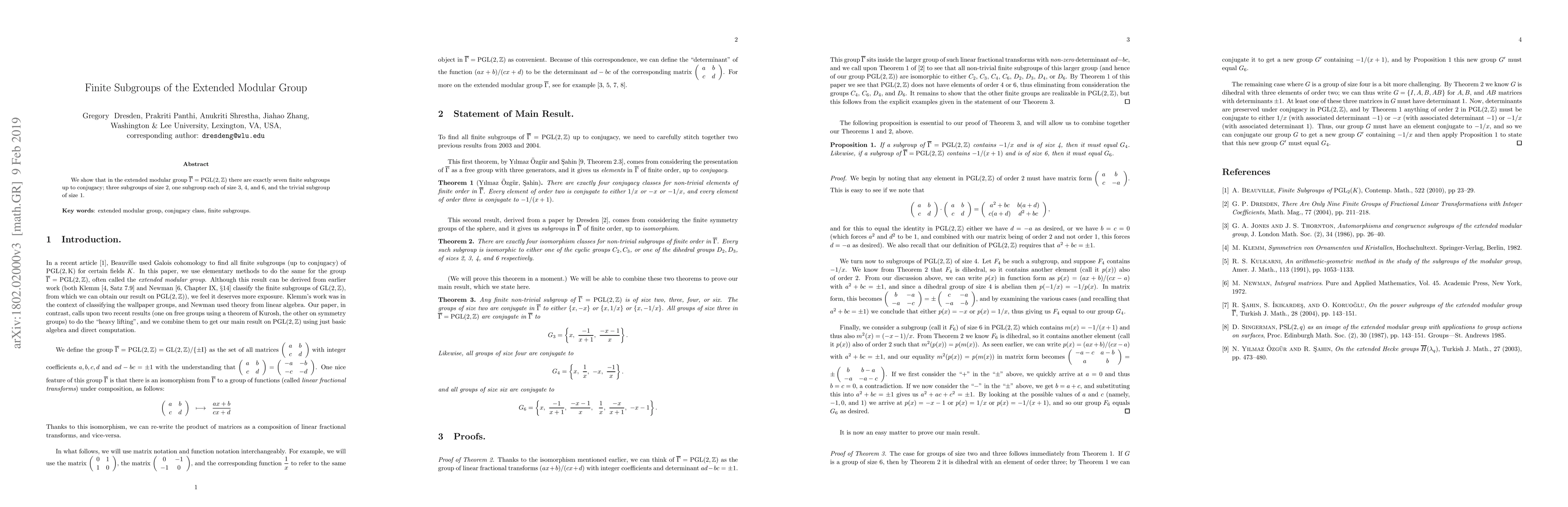 Thumbnail for Finite subgroups of the extended modular group