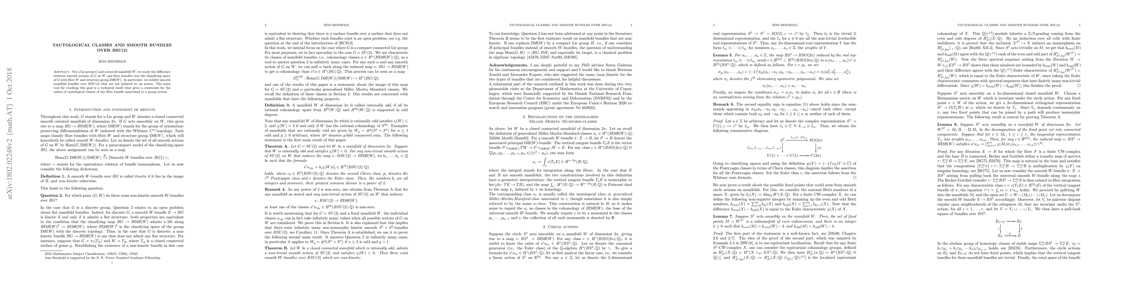 Thumbnail for Tautological classes and smooth bundles over BSU(2)