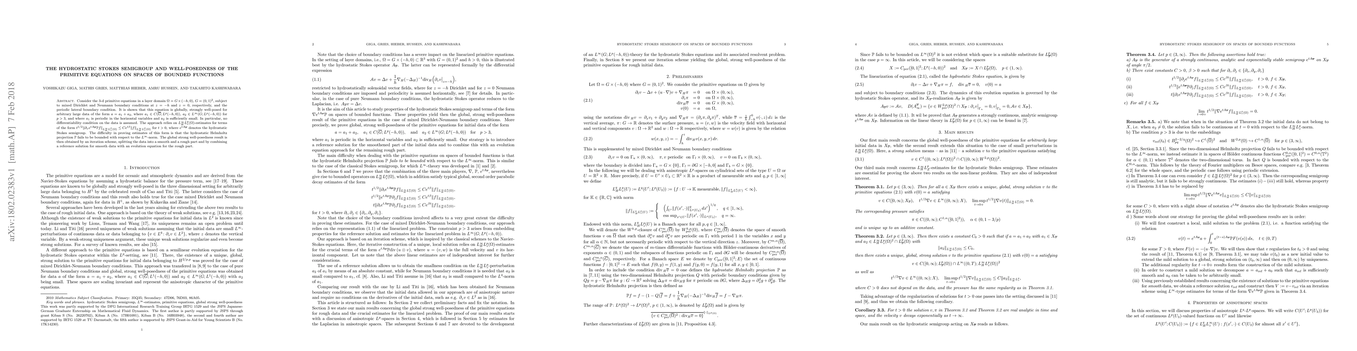 Thumbnail for The Hydrostatic Stokes Semigroup and Well-Posedness of the Primitive
  Equations on Spaces of Bounded Functions