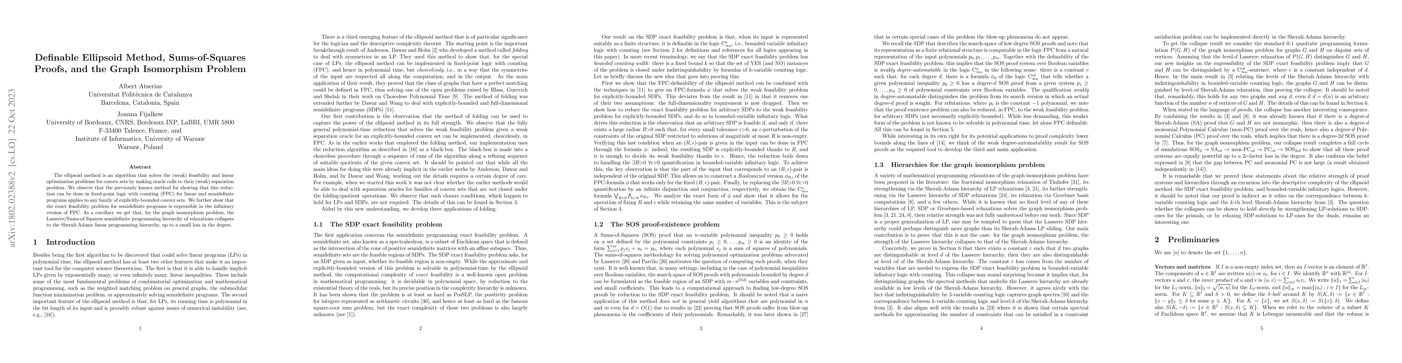 Thumbnail for Definable Ellipsoid Method, Sums-of-Squares Proofs, and the Graph
  Isomorphism Problem