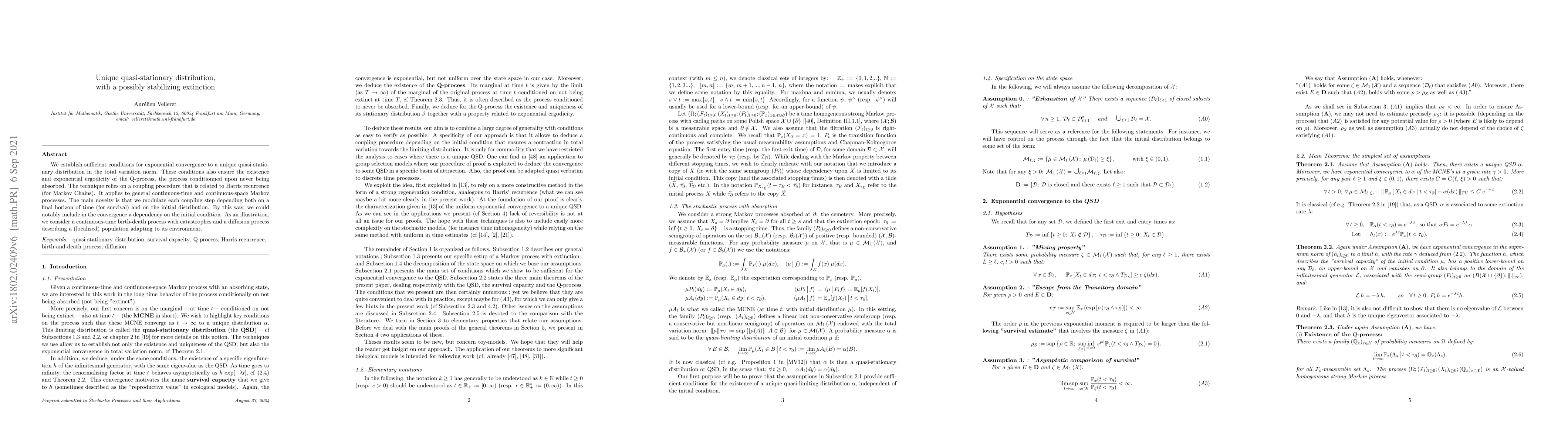 Thumbnail for Unique Quasi-Stationary Distribution, with a possibly stabilizing
  extinction